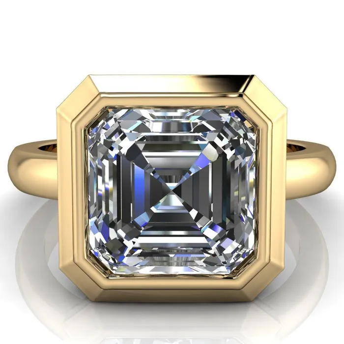 Fire Brilliance Rings Vega Asscher Moissanite Full Bezel Engagement Ring