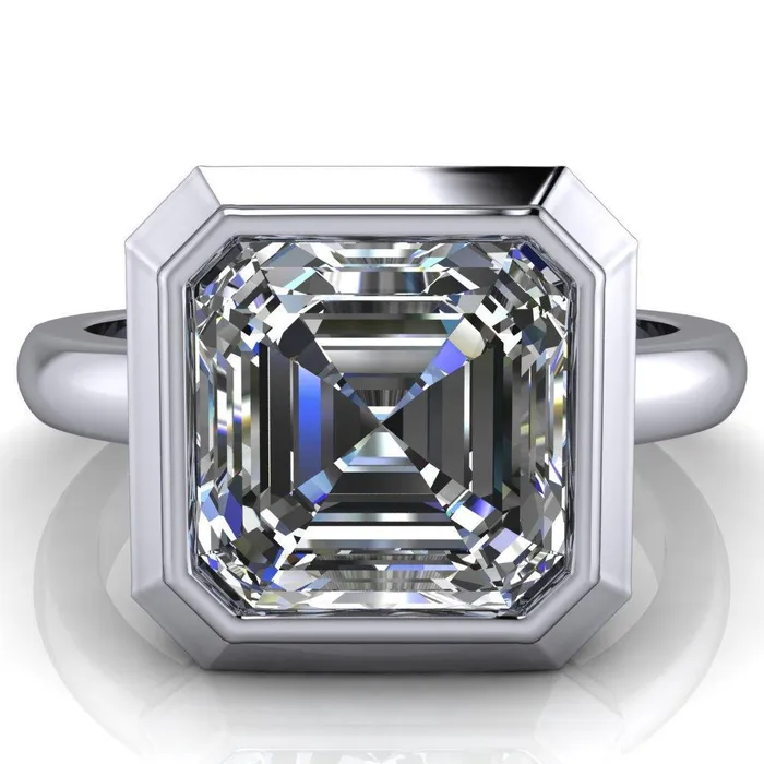 Fire Brilliance Rings Vega Asscher Moissanite Full Bezel Engagement Ring