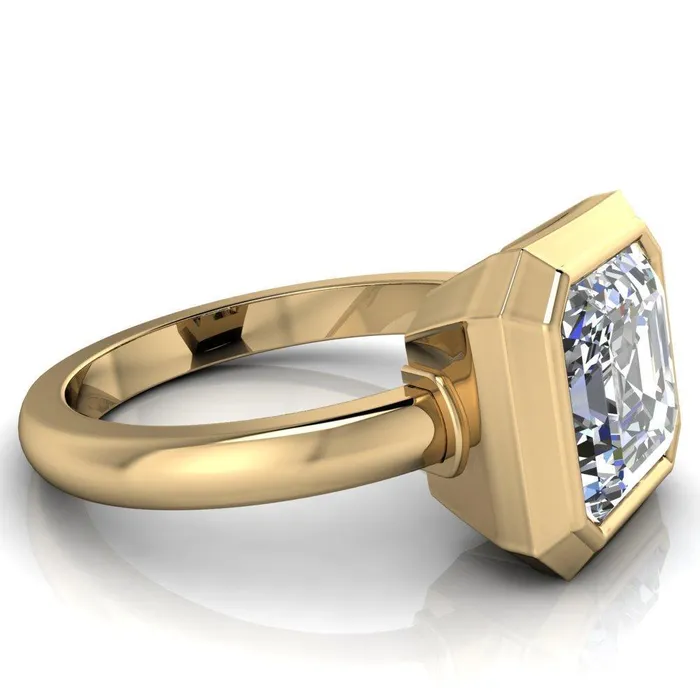 Fire Brilliance Rings Vega Asscher Moissanite Full Bezel Engagement Ring