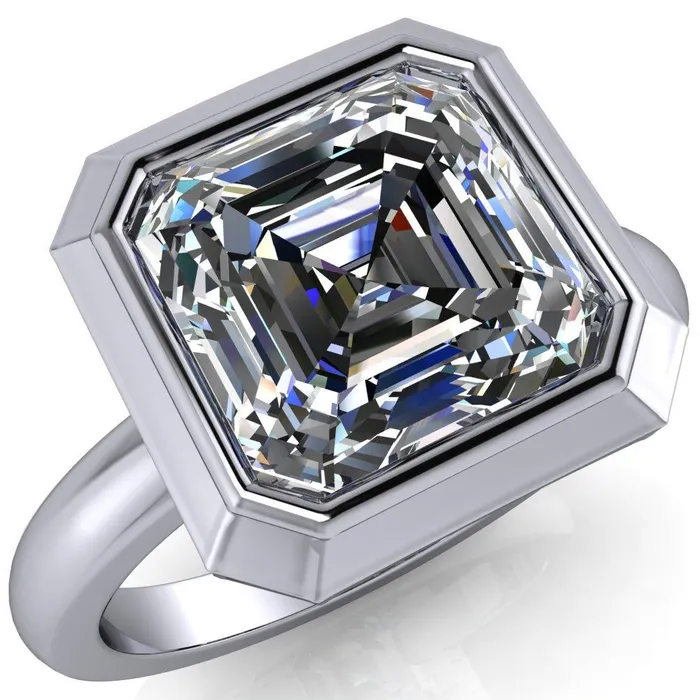 Fire Brilliance Rings Vega Asscher Moissanite Full Bezel Engagement Ring
