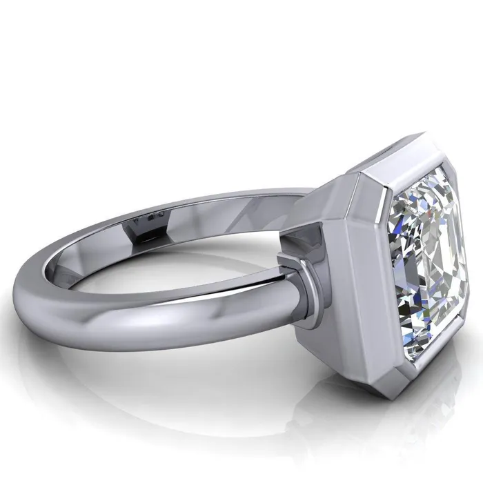 Fire Brilliance Rings Vega Asscher Moissanite Full Bezel Engagement Ring