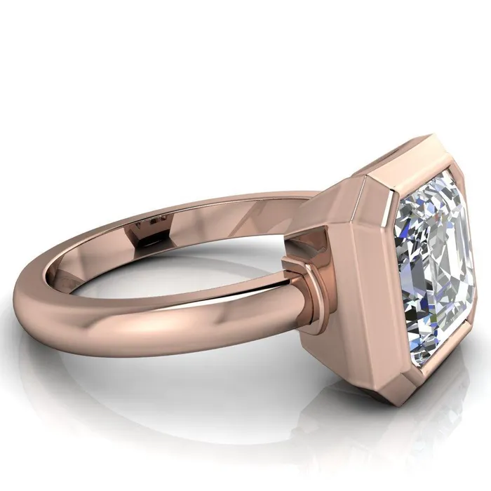 Fire Brilliance Rings Vega Asscher Moissanite Full Bezel Engagement Ring