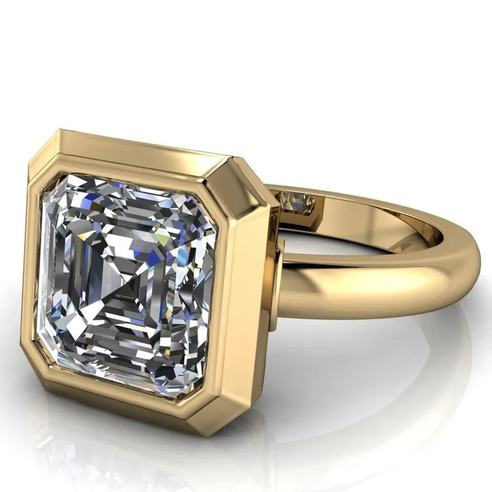 Fire Brilliance Rings Vega Asscher Moissanite Full Bezel Engagement Ring