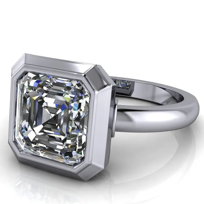 Fire Brilliance Rings Vega Asscher Moissanite Full Bezel Engagement Ring
