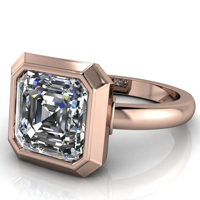 Fire Brilliance Rings Vega Asscher Moissanite Full Bezel Engagement Ring