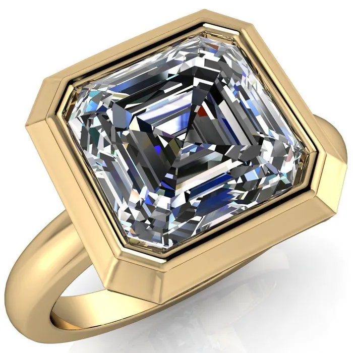 Fire Brilliance Rings Vega Asscher Moissanite Full Bezel Engagement Ring