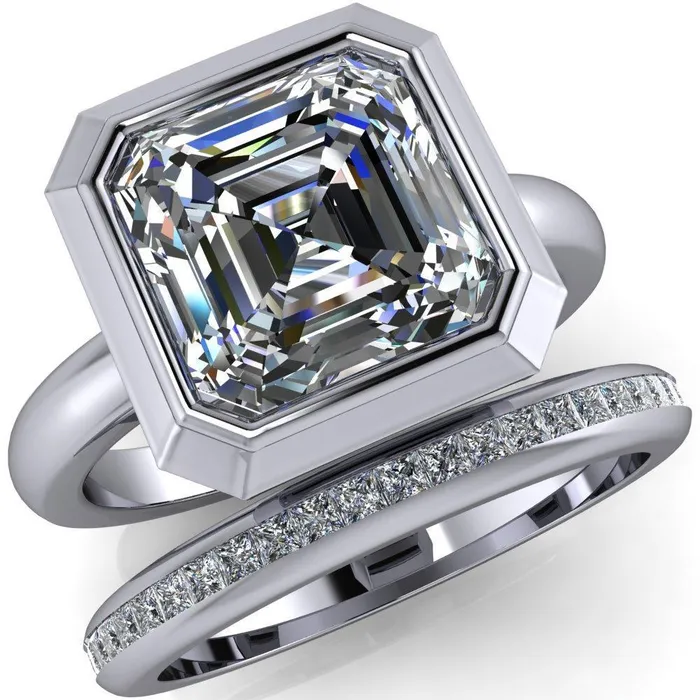 Fire Brilliance Rings Vega Asscher Moissanite Full Bezel Engagement Ring