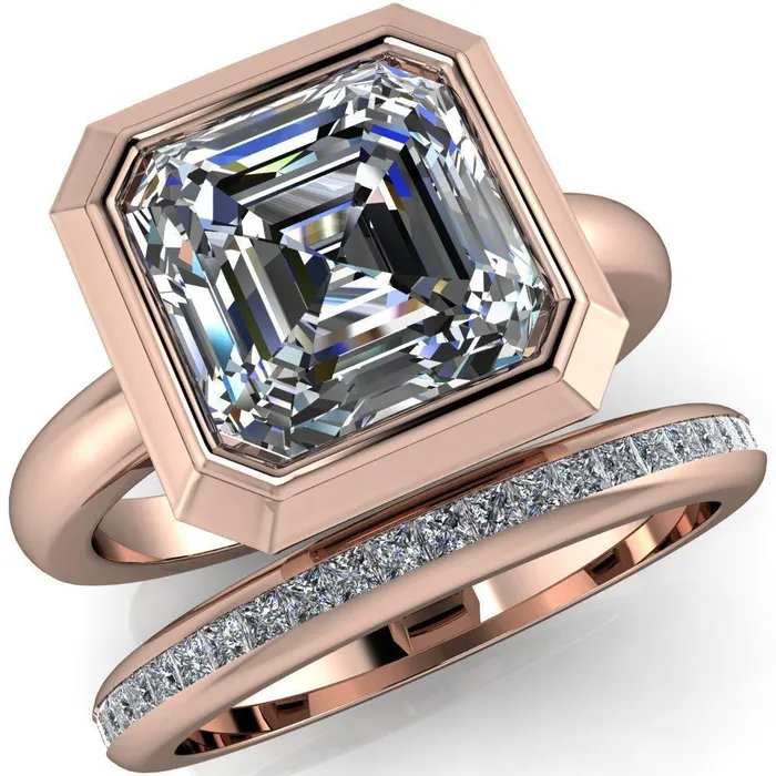Fire Brilliance Rings Vega Asscher Moissanite Full Bezel Engagement Ring