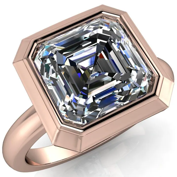 Fire Brilliance Rings Vega Asscher Moissanite Full Bezel Engagement Ring