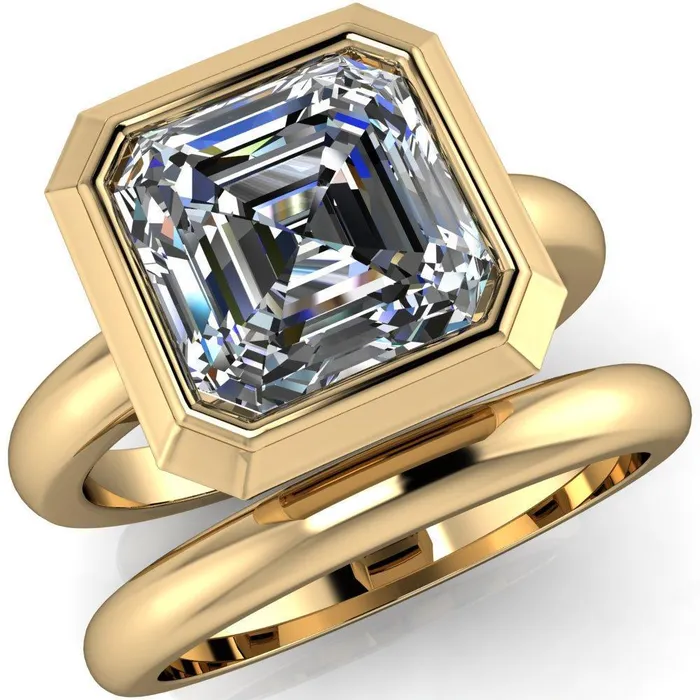 Fire Brilliance Rings Vega Asscher Moissanite Full Bezel Engagement Ring