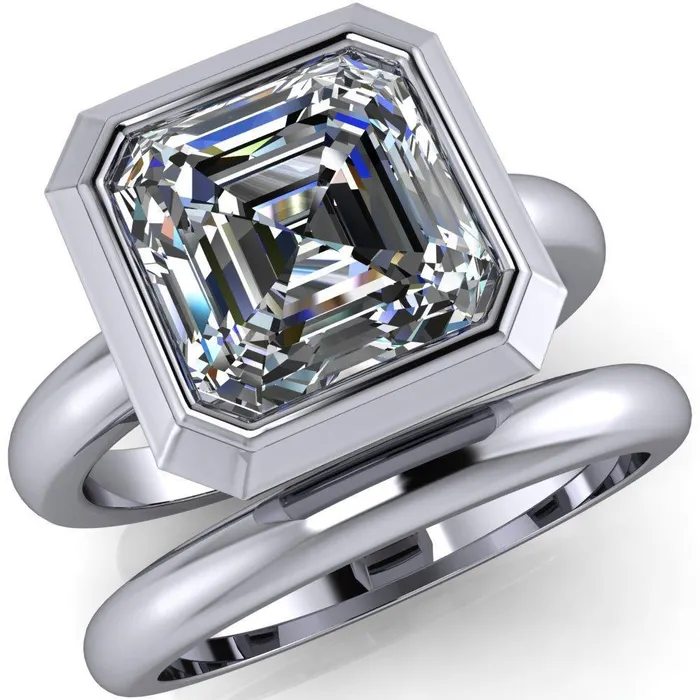 Fire Brilliance Rings Vega Asscher Moissanite Full Bezel Engagement Ring