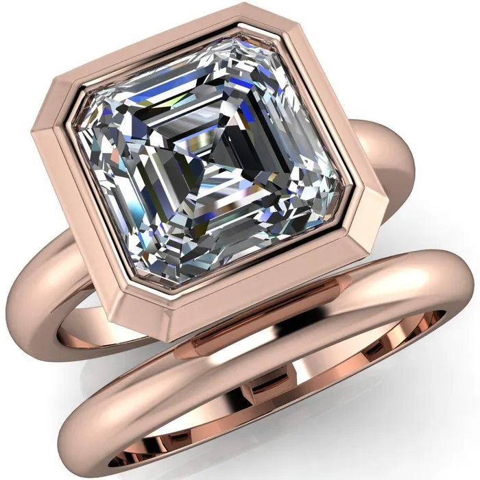 Fire Brilliance Rings Vega Asscher Moissanite Full Bezel Engagement Ring