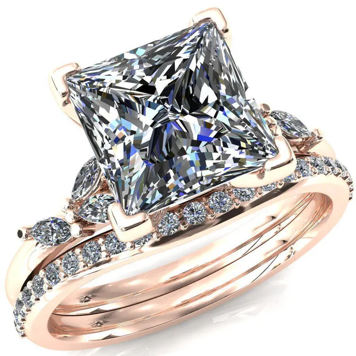 Fire Brilliance Sigrid Princess Square Moissanite 4 Prong Marquise Diamond Side Ring Rings Fire Brilliance Sigrid Princess Square Moissanite 4 Prong Marquise Diamond Side Ring Rings