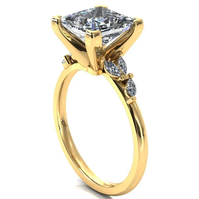 Fire Brilliance Sigrid Princess Square Moissanite 4 Prong Marquise Diamond Side Ring Rings