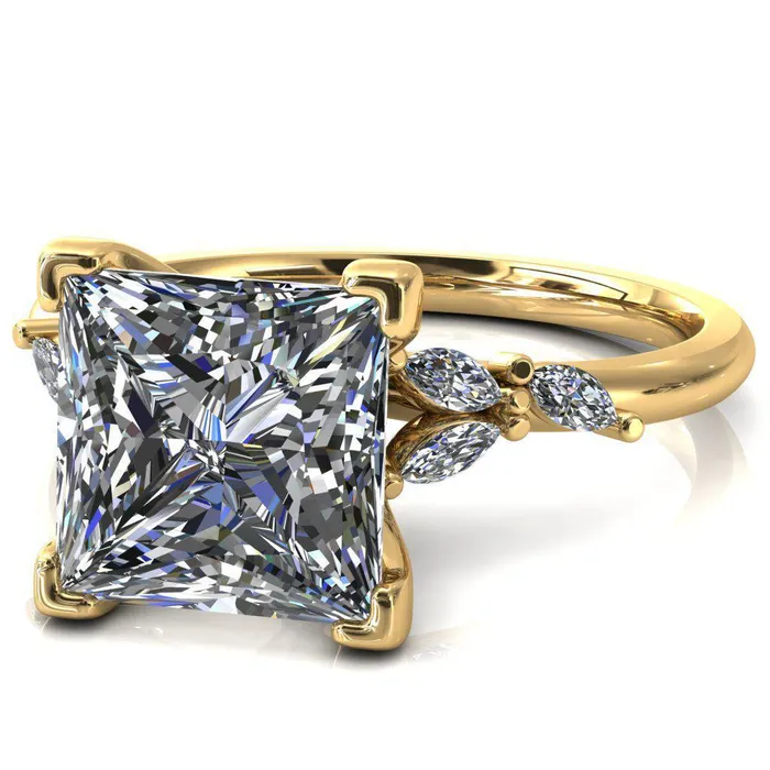 Fire Brilliance Sigrid Princess Square Moissanite 4 Prong Marquise Diamond Side Ring Rings