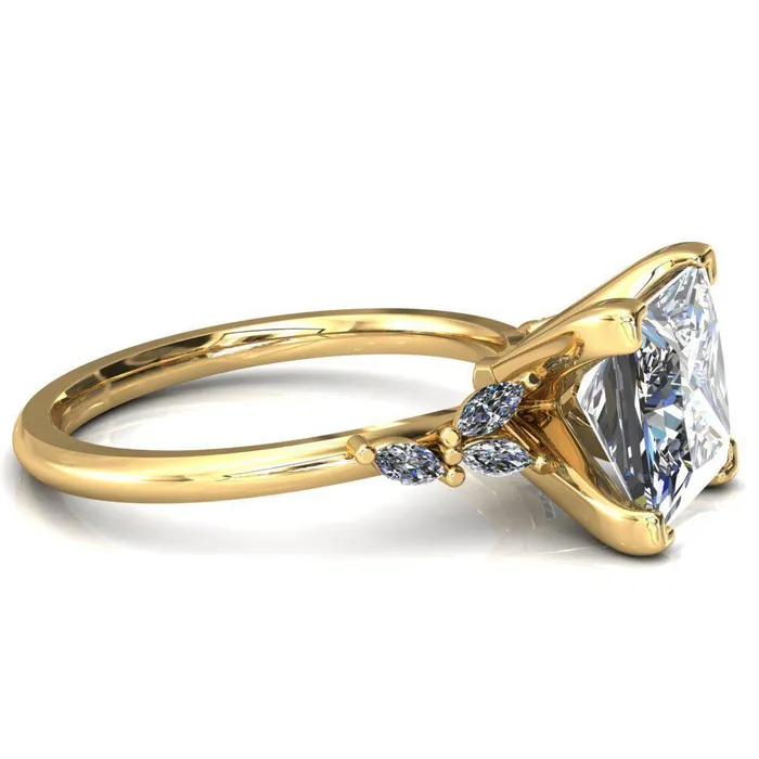 Fire Brilliance Sigrid Princess Square Moissanite 4 Prong Marquise Diamond Side Ring Rings