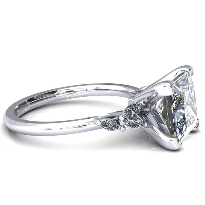 Fire Brilliance Sigrid Princess Square Moissanite 4 Prong Marquise Diamond Side Ring Rings