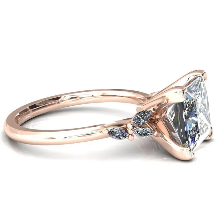 Fire Brilliance Sigrid Princess Square Moissanite 4 Prong Marquise Diamond Side Ring Rings