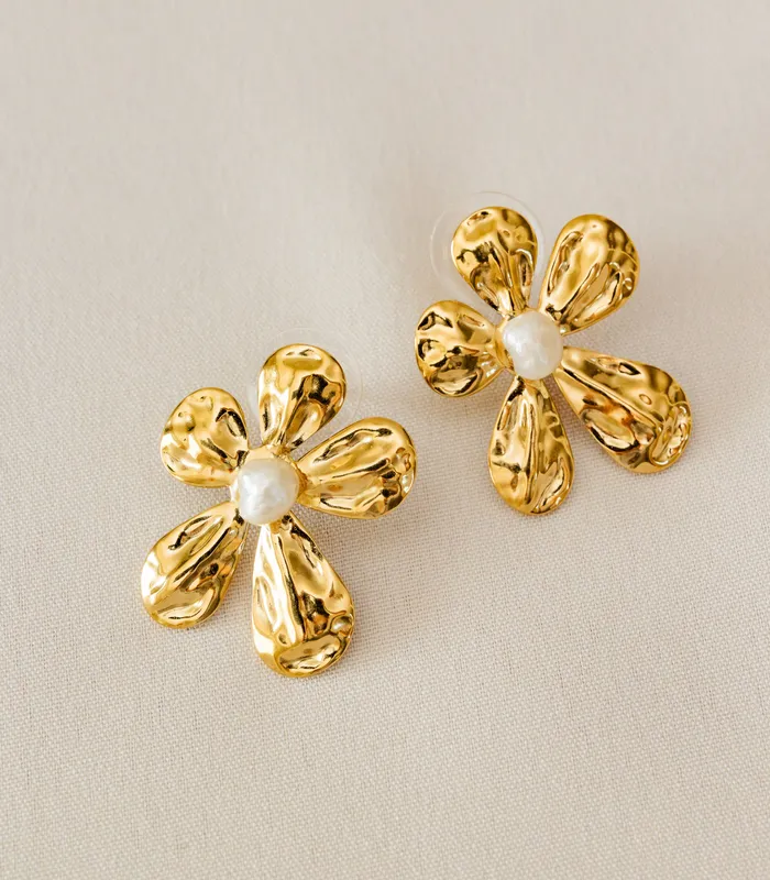 Golden Gumamela Pearl Earrings Arete Earrings