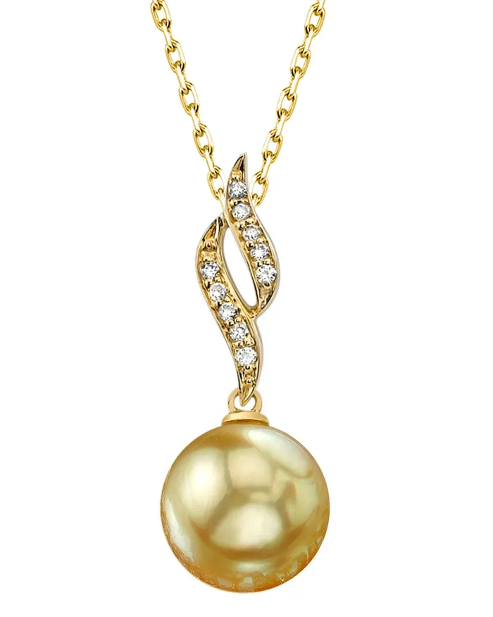 Golden South Sea Pearl Diamond Flame Pendant spt Necklaces