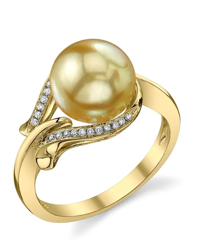 Golden South Sea Pearl Diamond Spirit Ring spt Rings
