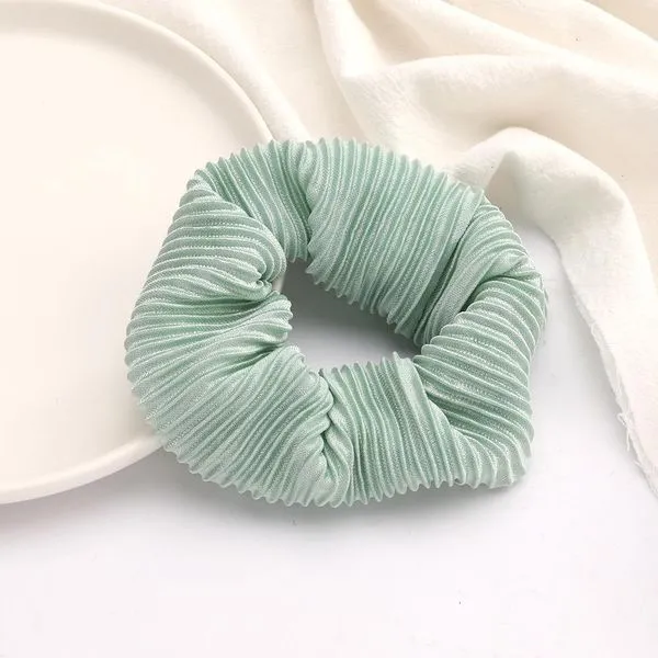 H112 Mint Green Ribbed Hair Scrunchie 01 Earrings