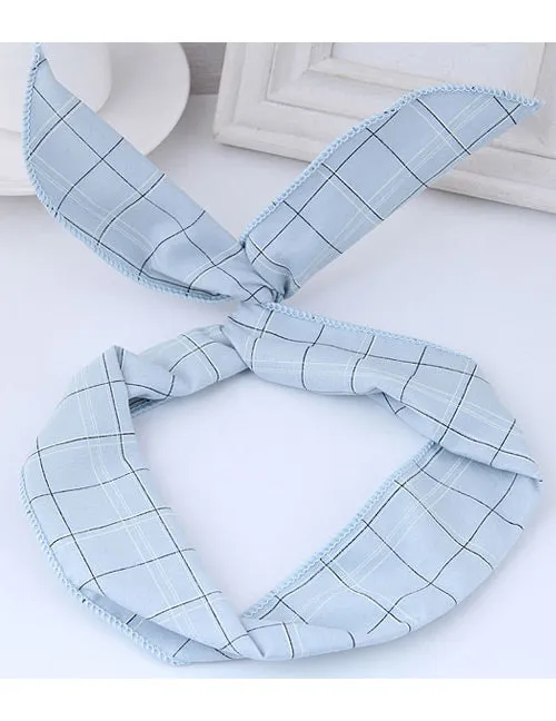H132 Pale Blue Grid Pattern Wire Cloth Hair Band 02 Rings