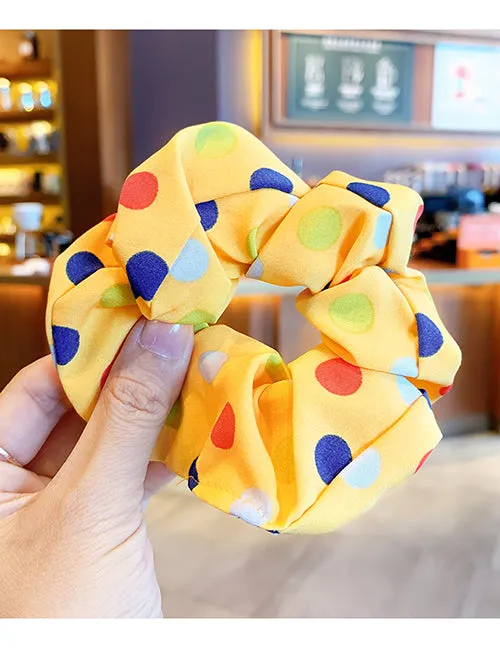 H245 Yellow Multi Color Polka Dots Hair Scrunchie 02 Necklaces