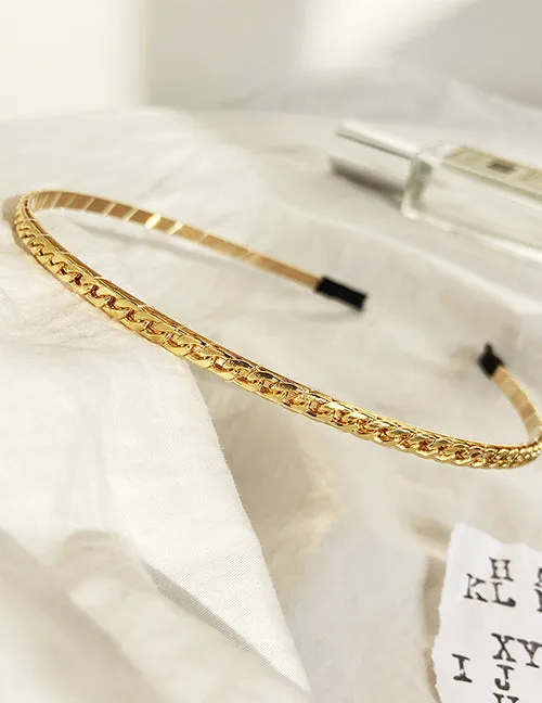 H741 Thin Gold Chain Link Hair Band 02 Rings