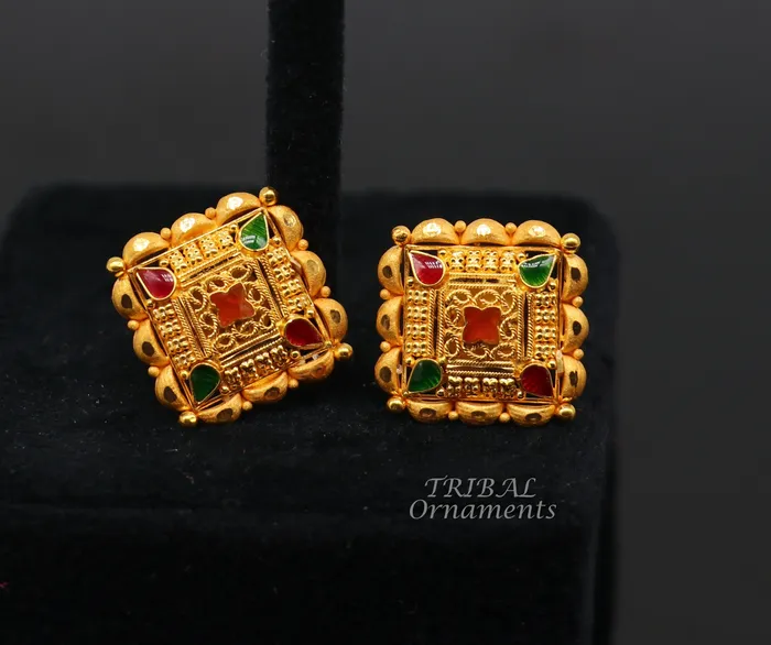 Indian traditional design handmade fabulous flower design 22k 22 carat yellow gold hand carved stud earring for womens jewelry ER166 TRIBAL ORNAMENTS Earrings Indian traditional design handmade fabulous flower design 22k 22 carat yellow gold hand carved stud earring for womens jewelry ER166 TRIBAL ORNAMENTS Earrings