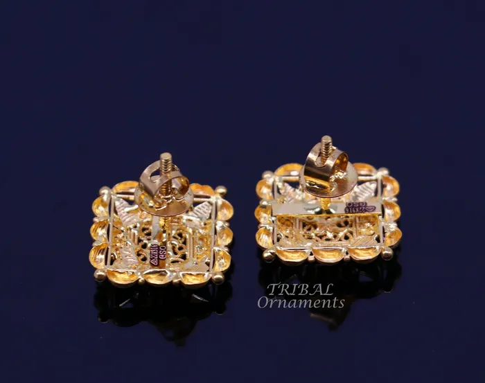Indian traditional design handmade fabulous flower design 22k 22 carat yellow gold hand carved stud earring for womens jewelry ER166 TRIBAL ORNAMENTS Earrings