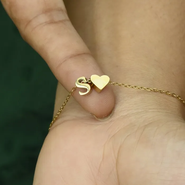 Jewelvers Gold Heart Initial Bracelet Custom Letter Bracelet Gold Personalized Name Bracelet Bracelets Jewelvers Gold Heart Initial Bracelet Custom Letter Bracelet Gold Personalized Name Bracelet Bracelets
