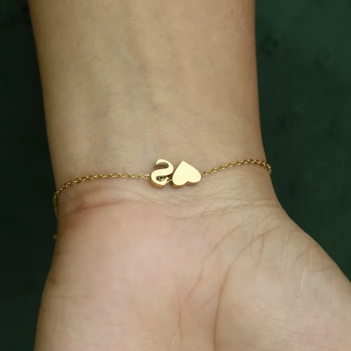 Jewelvers Gold Heart Initial Bracelet Custom Letter Bracelet Gold Personalized Name Bracelet Bracelets
