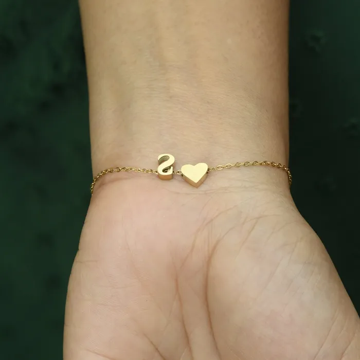 Jewelvers Gold Heart Initial Bracelet Custom Letter Bracelet Gold Personalized Name Bracelet Bracelets