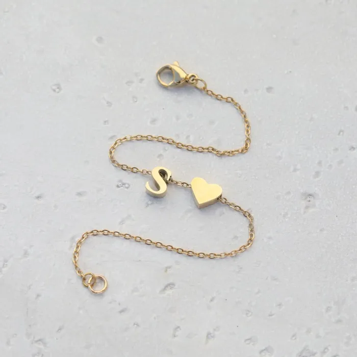 Jewelvers Gold Heart Initial Bracelet Custom Letter Bracelet Gold Personalized Name Bracelet Bracelets