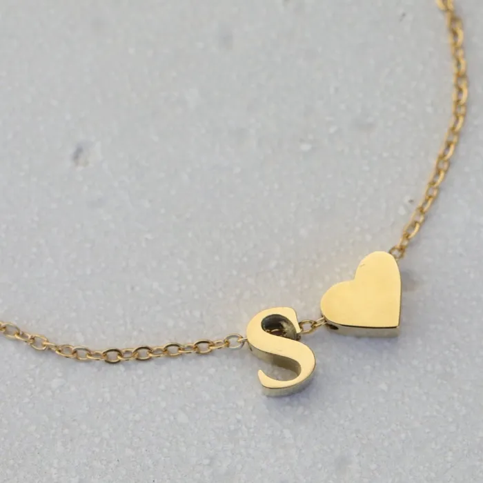 Jewelvers Gold Heart Initial Bracelet Custom Letter Bracelet Gold Personalized Name Bracelet Bracelets