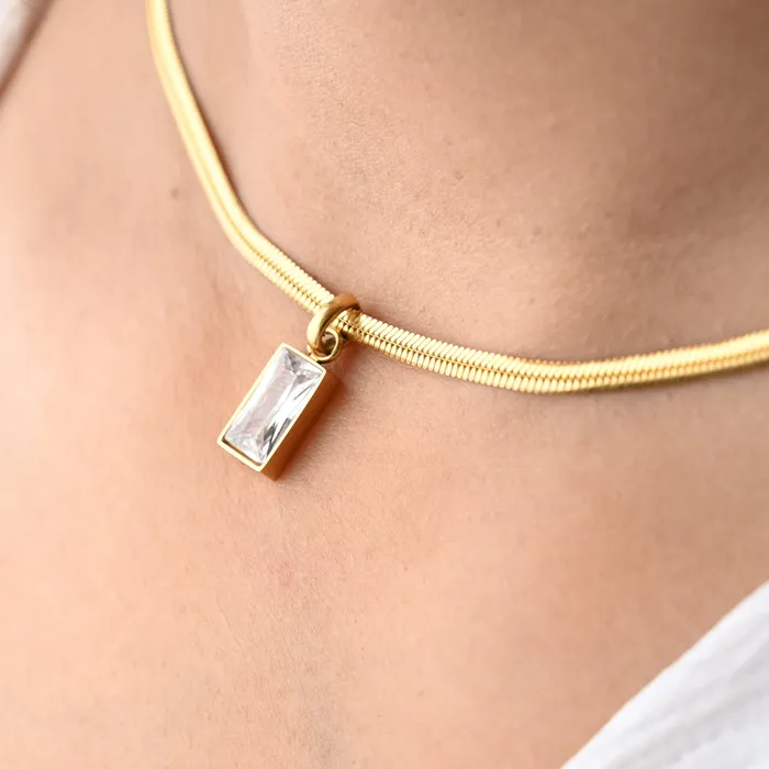 Jewelvers Necklaces 18K GoldFilled Clear Baguette Pendant Necklace