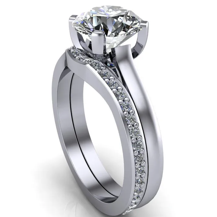 Jocelyn Round Center Stone Classic 4 Prongs Cathedral Solitaire Ring Fire Brilliance Rings