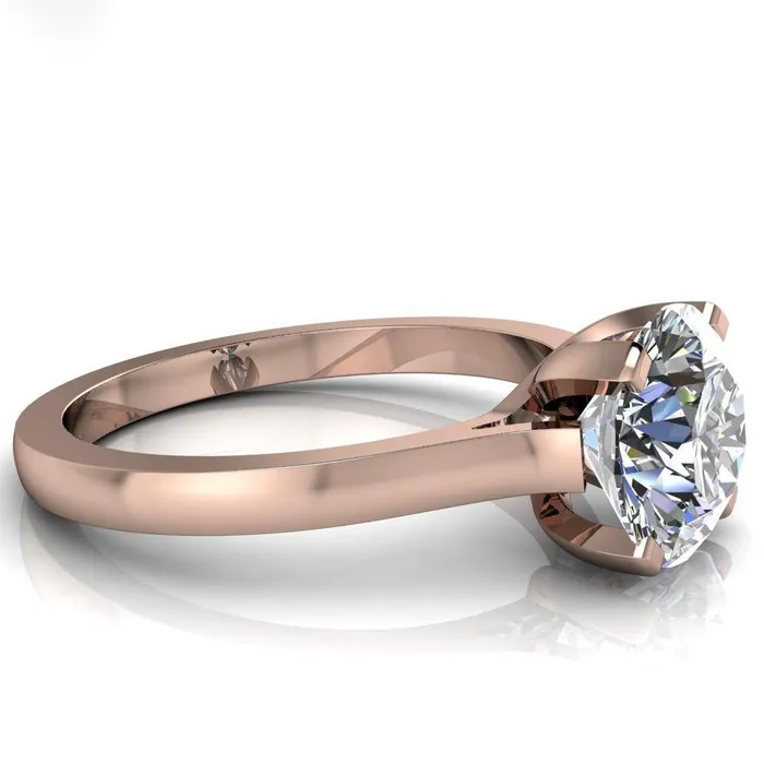 Jocelyn Round Center Stone Classic 4 Prongs Cathedral Solitaire Ring Fire Brilliance Rings