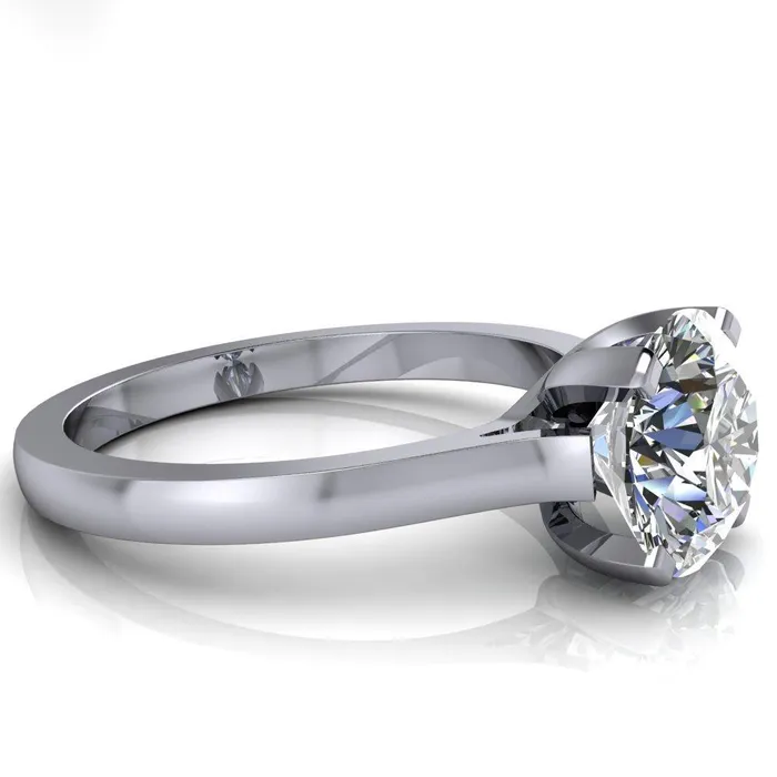 Jocelyn Round Center Stone Classic 4 Prongs Cathedral Solitaire Ring Fire Brilliance Rings
