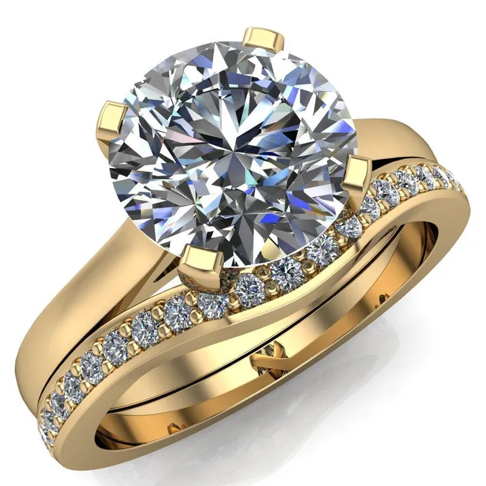 Jocelyn Round Center Stone Classic 4 Prongs Cathedral Solitaire Ring Fire Brilliance Rings