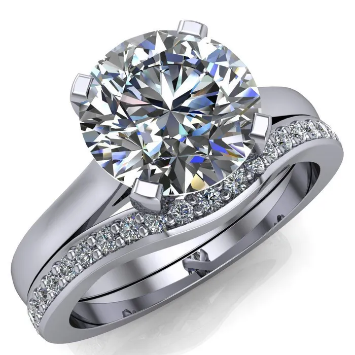 Jocelyn Round Center Stone Classic 4 Prongs Cathedral Solitaire Ring Fire Brilliance Rings