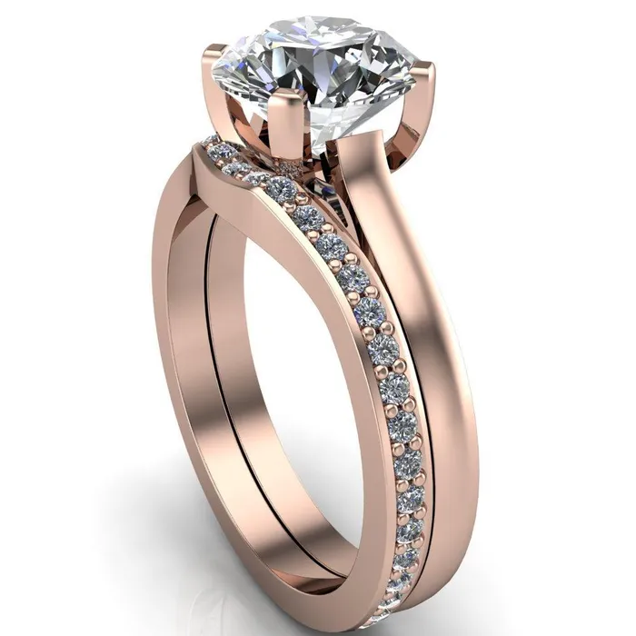 Jocelyn Round Center Stone Classic 4 Prongs Cathedral Solitaire Ring Fire Brilliance Rings
