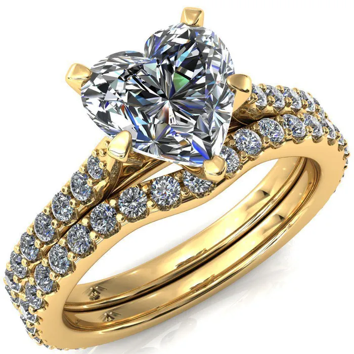 Kelsy Heart Moissanite 5 Prong 34 Shared Scalloped Inverted Cathedral Ring Fire Brilliance Rings Kelsy Heart Moissanite 5 Prong 34 Shared Scalloped Inverted Cathedral Ring Fire Brilliance Rings