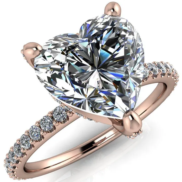 Kendra Heart Moissanite 3 Prong Diamond Basket Ring Fire Brilliance Rings