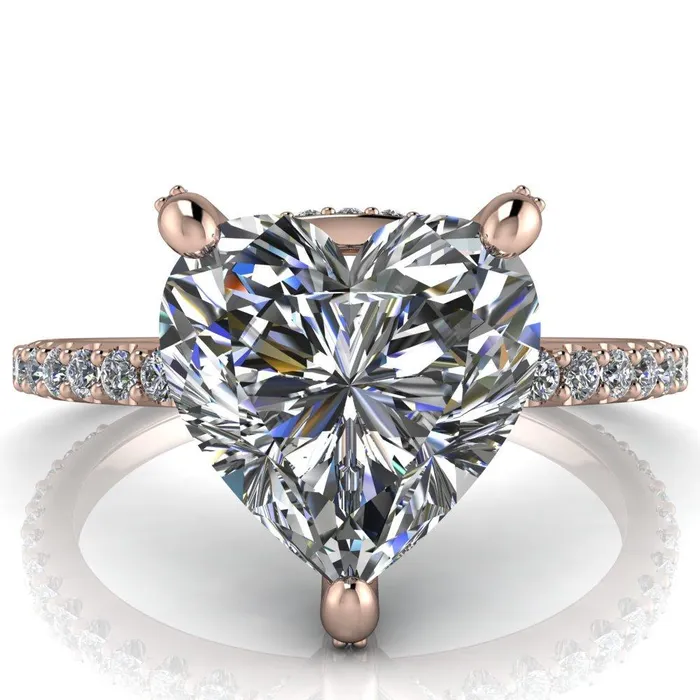 Kendra Heart Moissanite 3 Prong Diamond Basket Ring Fire Brilliance Rings