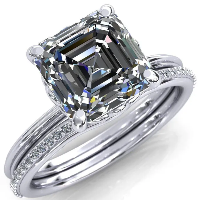 Klimt Asscher Moissanite Undulating Oval Chain Wrap Engagement Ring Fire Brilliance Rings