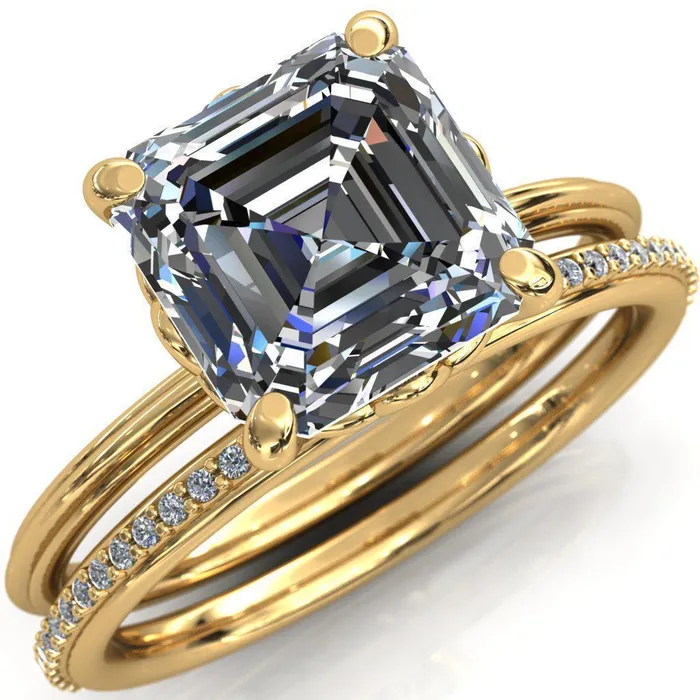 Klimt Asscher Moissanite Undulating Oval Chain Wrap Engagement Ring Fire Brilliance Rings