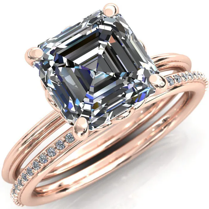 Klimt Asscher Moissanite Undulating Oval Chain Wrap Engagement Ring Fire Brilliance Rings