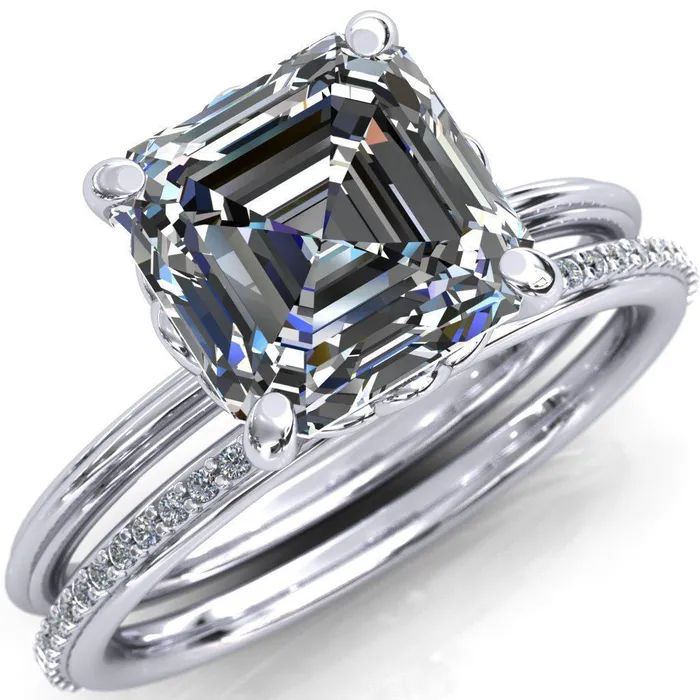 Klimt Asscher Moissanite Undulating Oval Chain Wrap Engagement Ring Fire Brilliance Rings